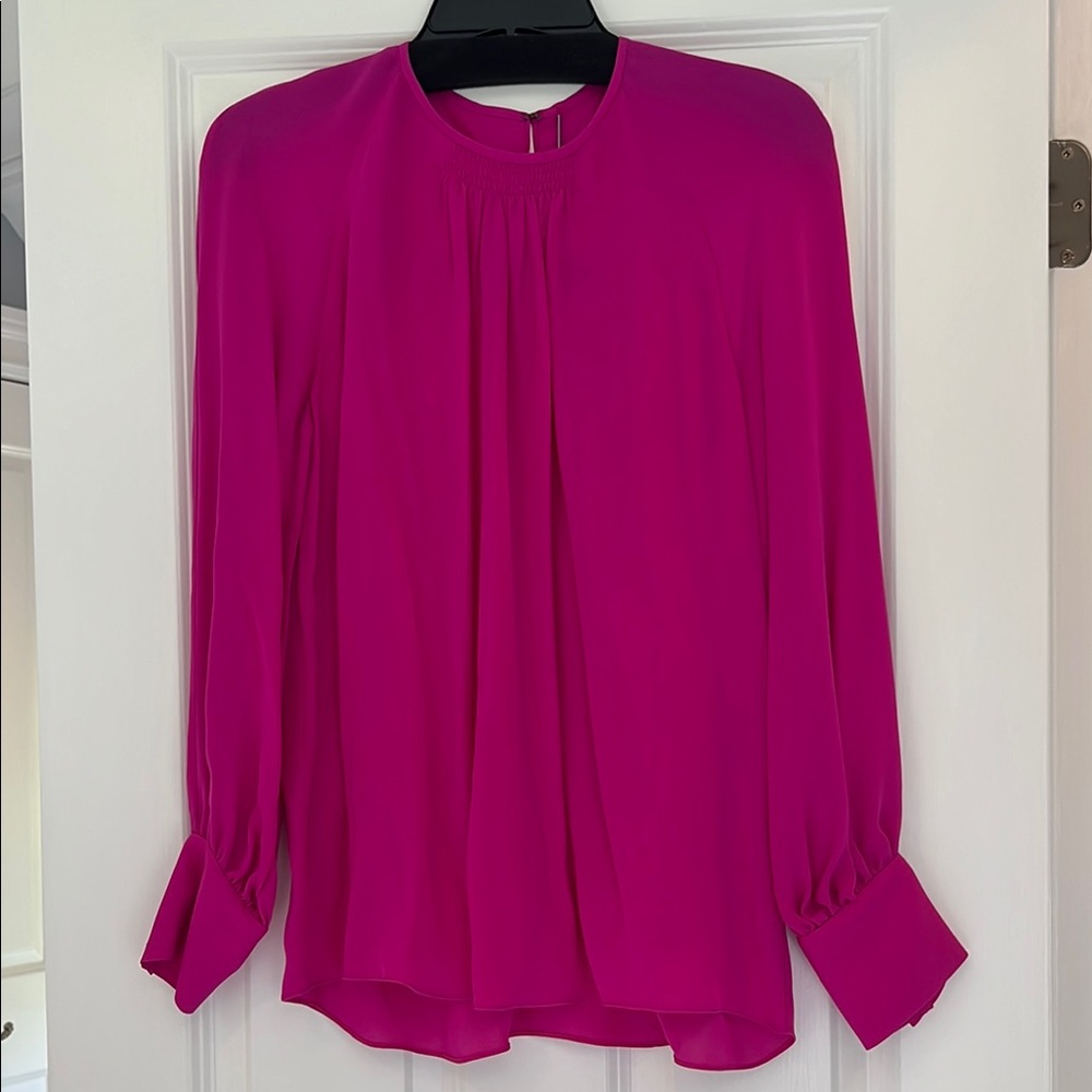 Elie Tahari Pink Pleated Blouse with Cuffed Sleeves